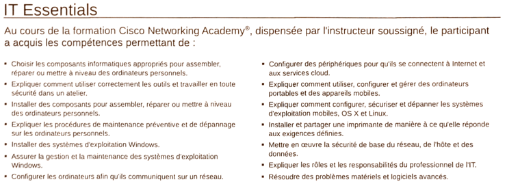 Compétences du parcours IT Essentials